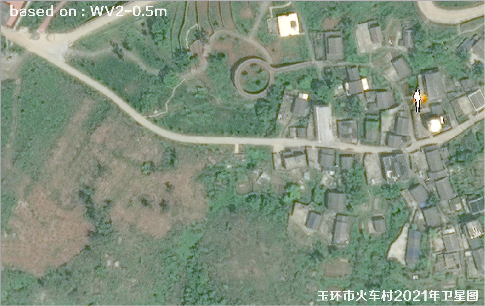 WorldView2卫星2021年拍摄的玉环市火车村卫星图像