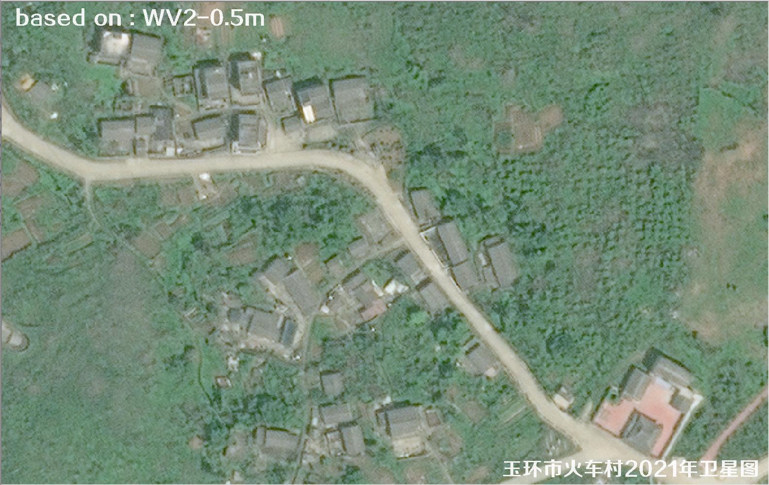 WorldView2卫星2021年拍摄的玉环市火车村卫星图像