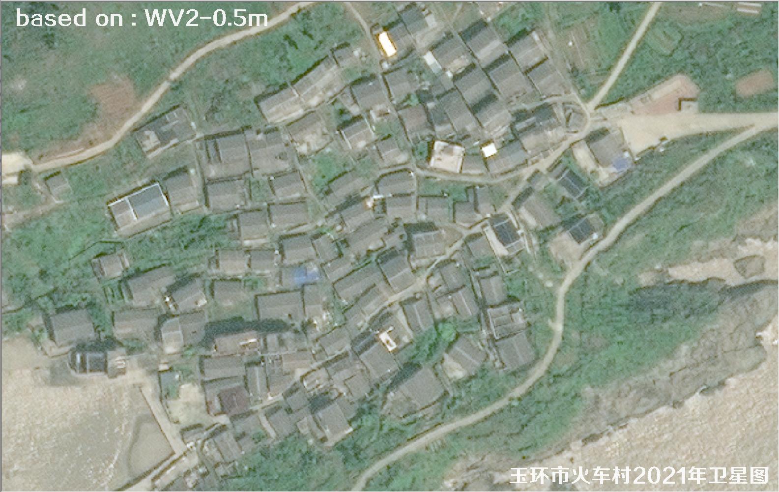 WorldView2卫星2021年拍摄的玉环市火车村卫星图像