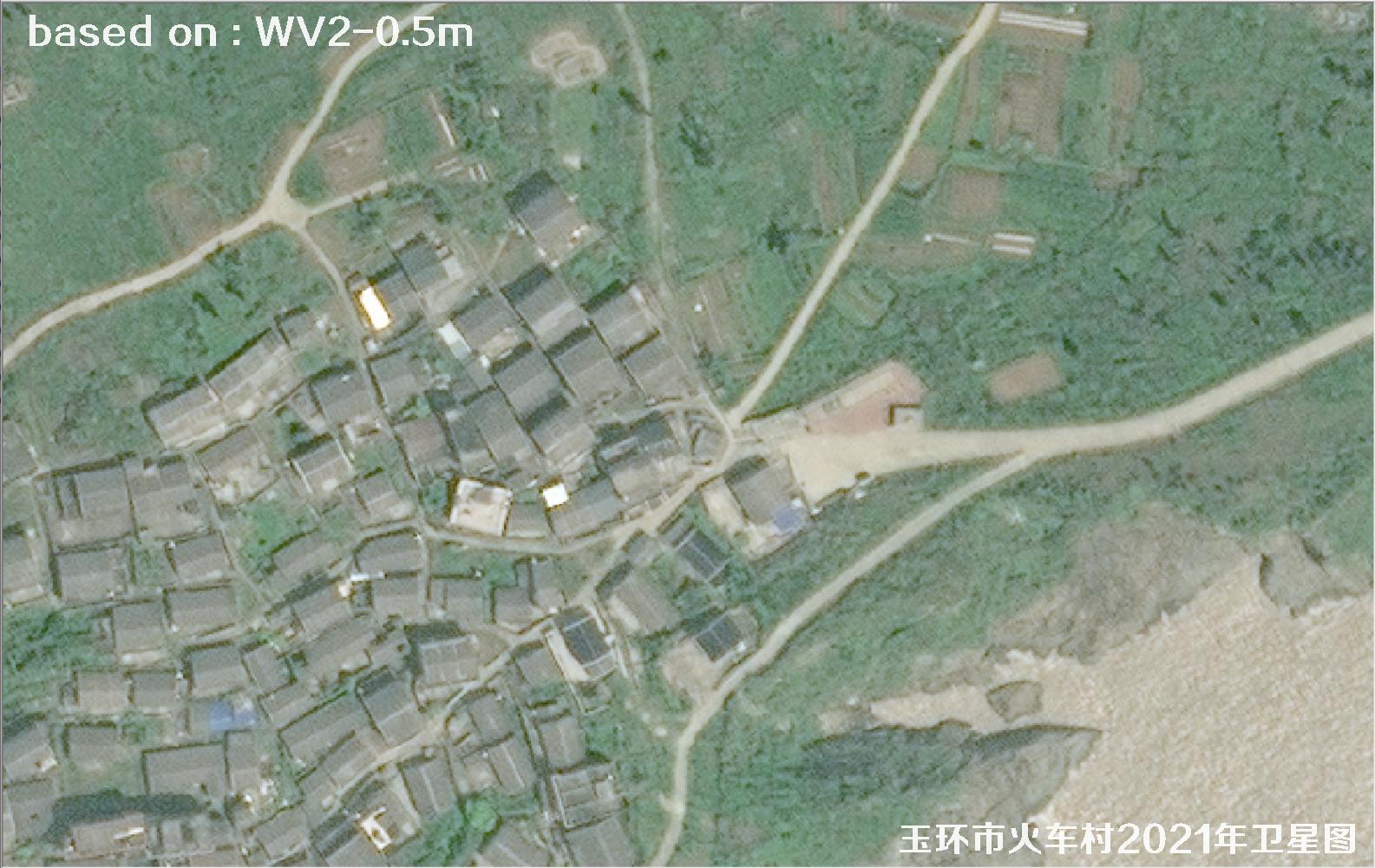 WorldView2卫星2021年拍摄的玉环市火车村卫星图像