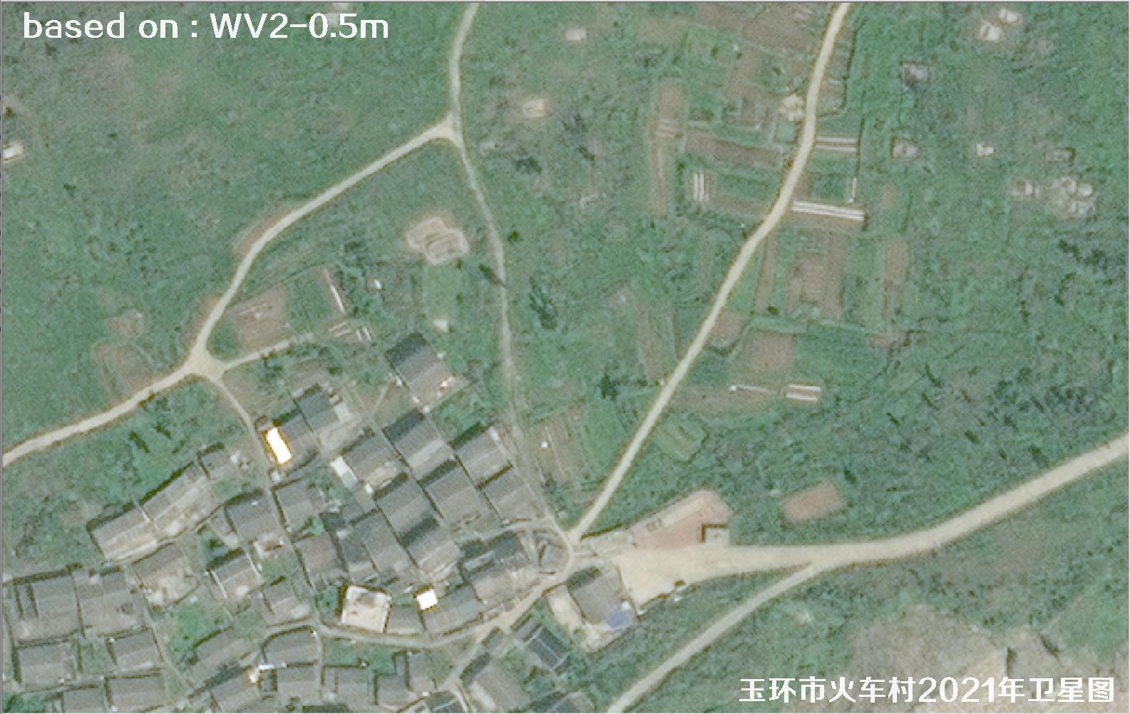 WorldView2卫星2021年拍摄的玉环市火车村卫星图像