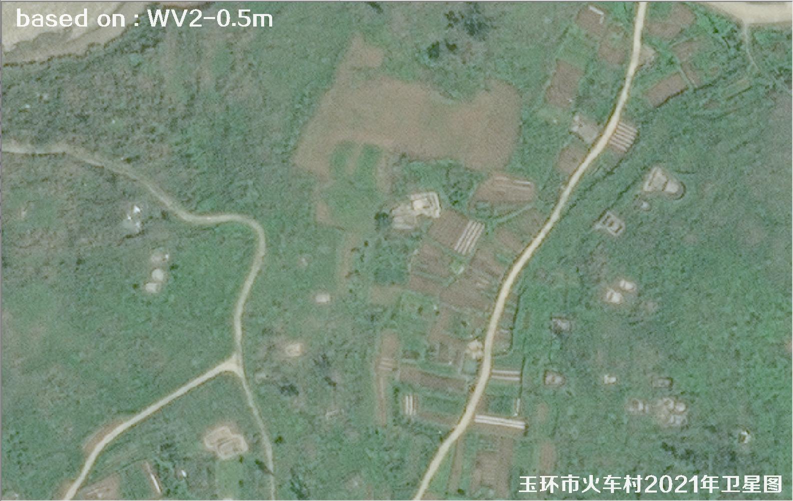 WorldView2卫星2021年拍摄的玉环市火车村卫星图像