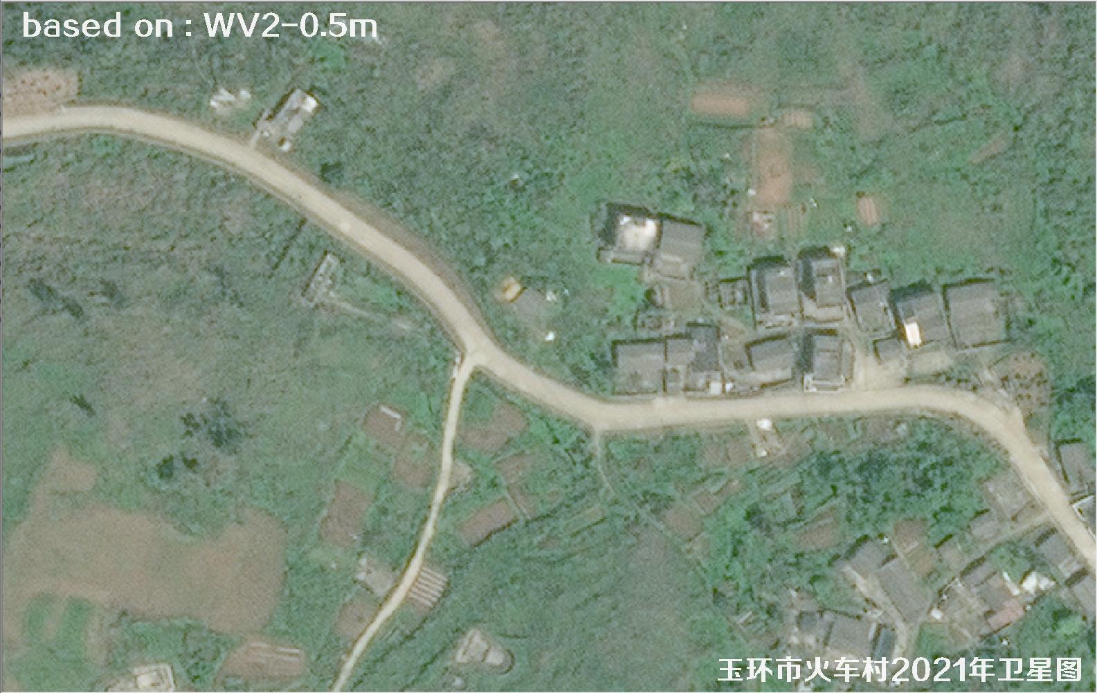 WorldView2卫星2021年拍摄的玉环市火车村卫星图像