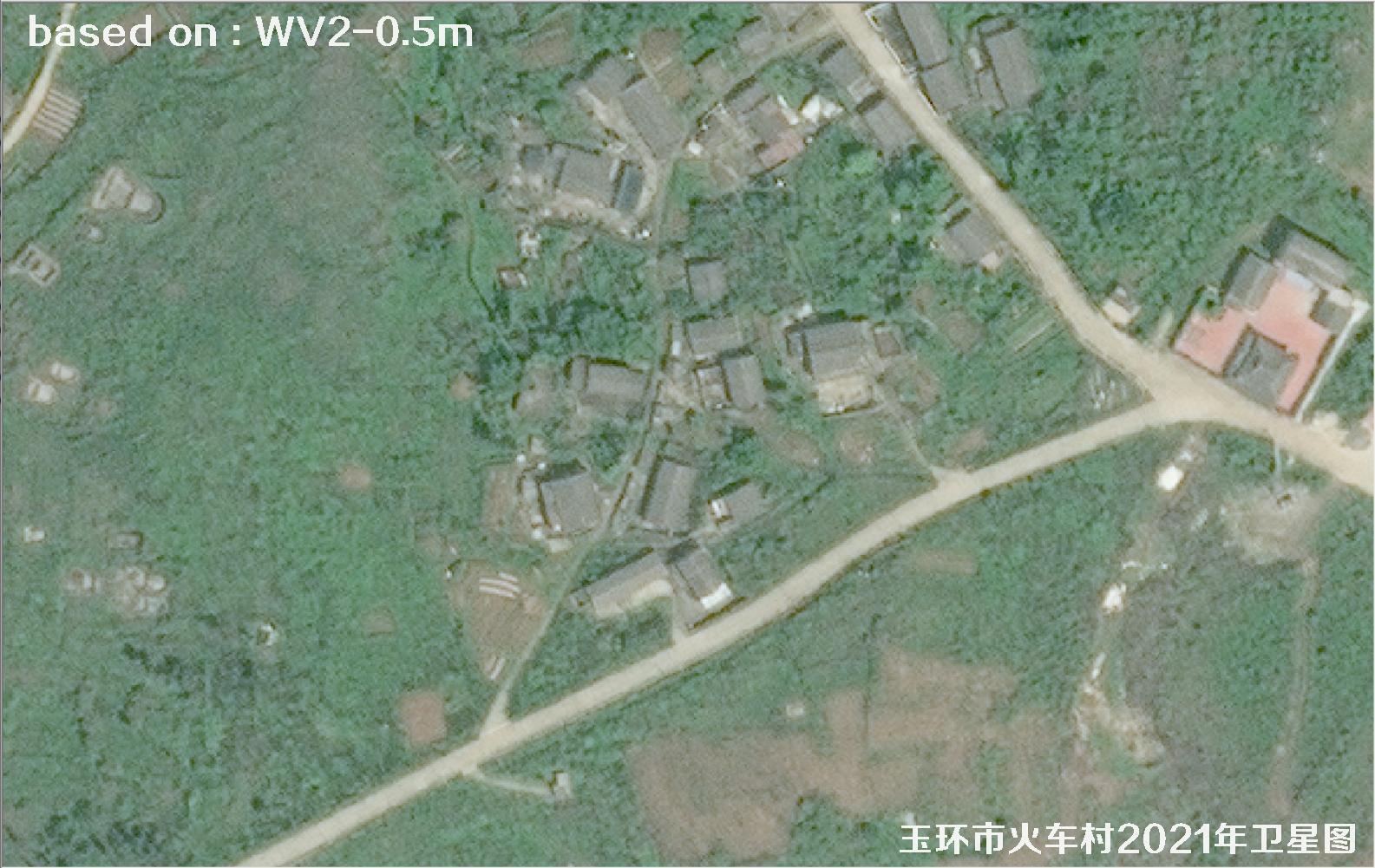 WorldView2卫星2021年拍摄的玉环市火车村卫星图像