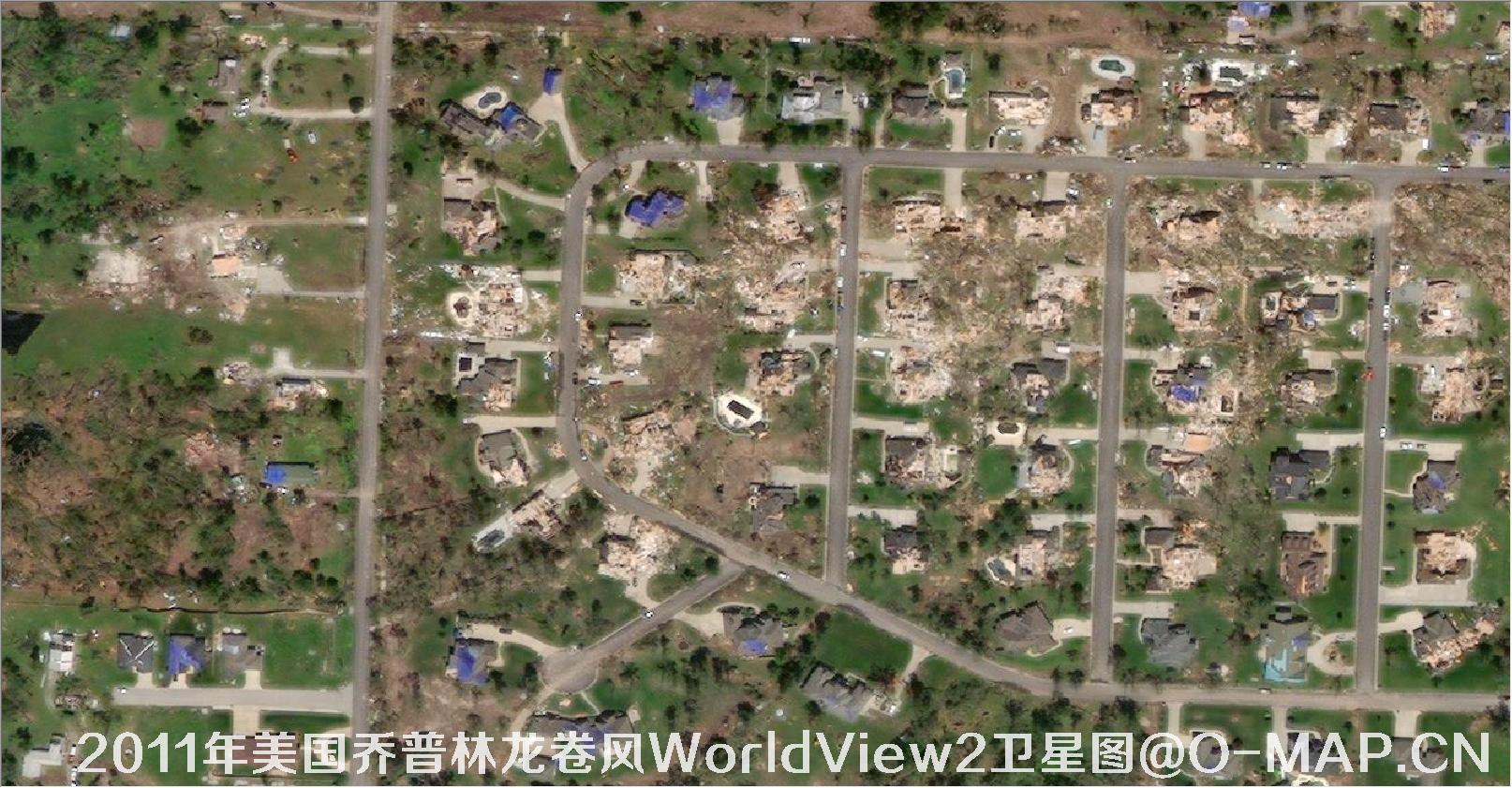 WorldView2卫星拍摄的2011年美国乔普林市龙卷风灾害画面