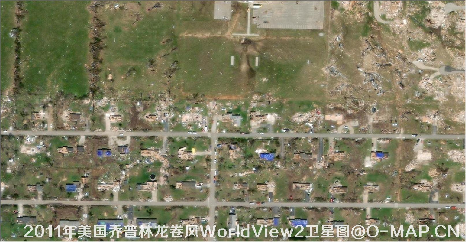 WorldView2卫星拍摄的2011年美国乔普林市龙卷风灾害画面