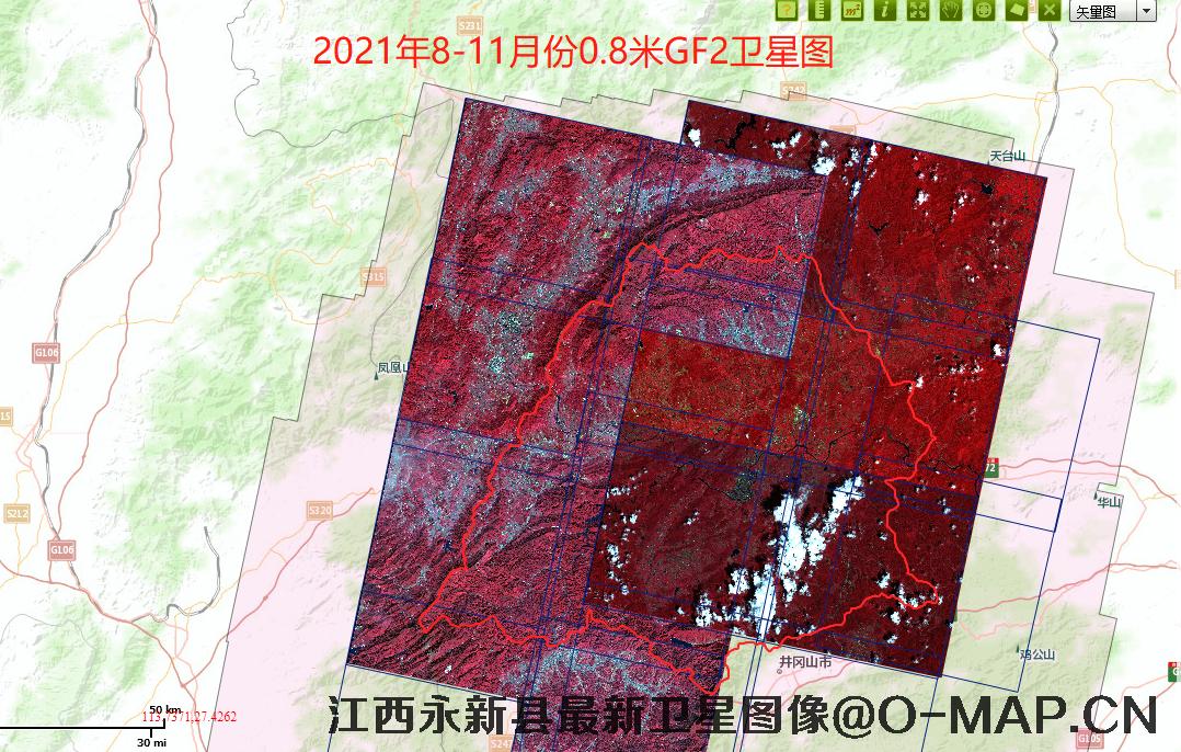 高分二号卫星2021面拍摄的江西省吉安市永新县卫星图