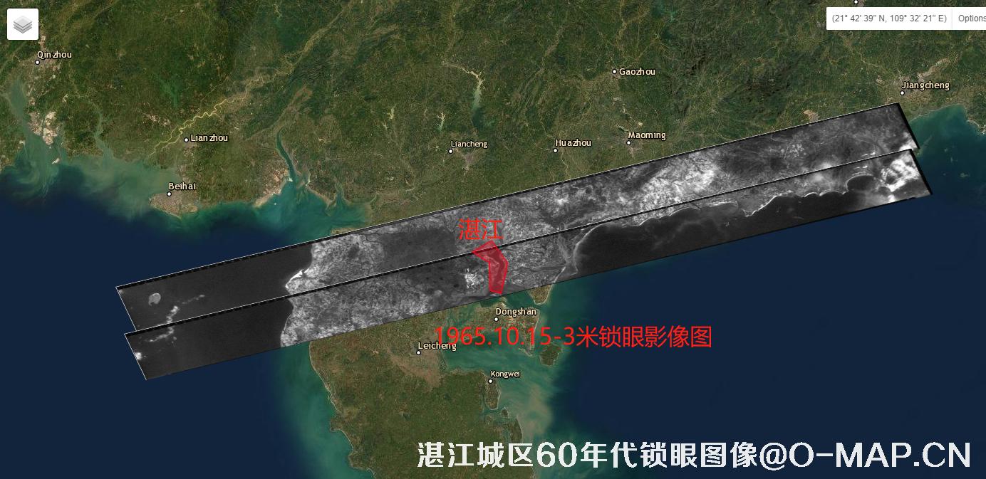 KeyHole锁眼卫星拍摄的湛江市六十年代历史卫星图
