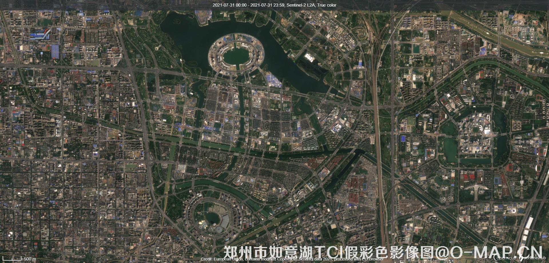 河南省郑州市如意湖TCI真彩色卫星图