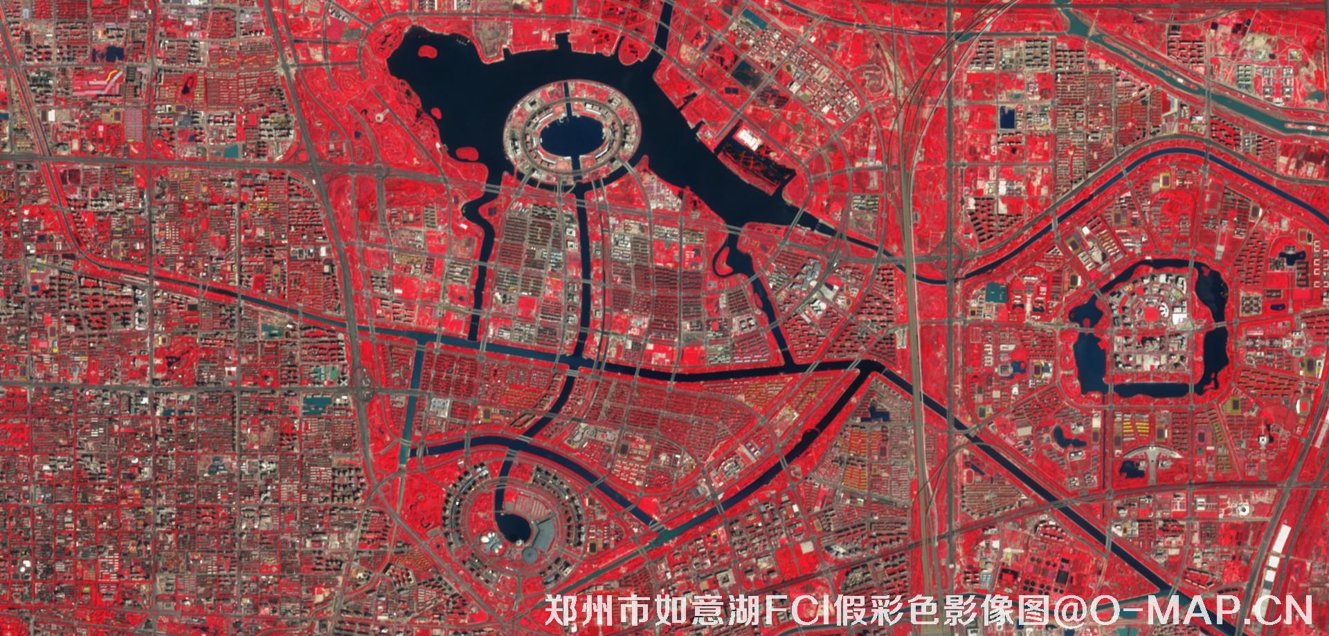 河南省郑州市如意湖FCI假彩色卫星图
