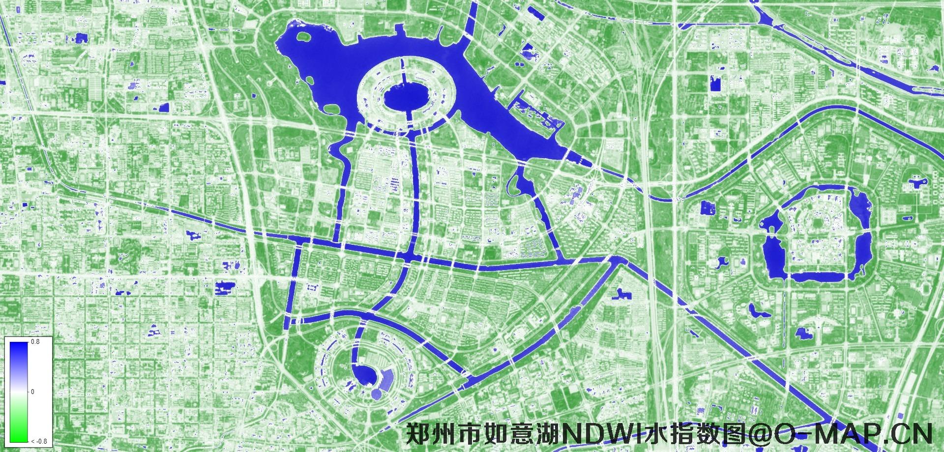 河南省郑州市如意湖NDWI水指数模型分析图