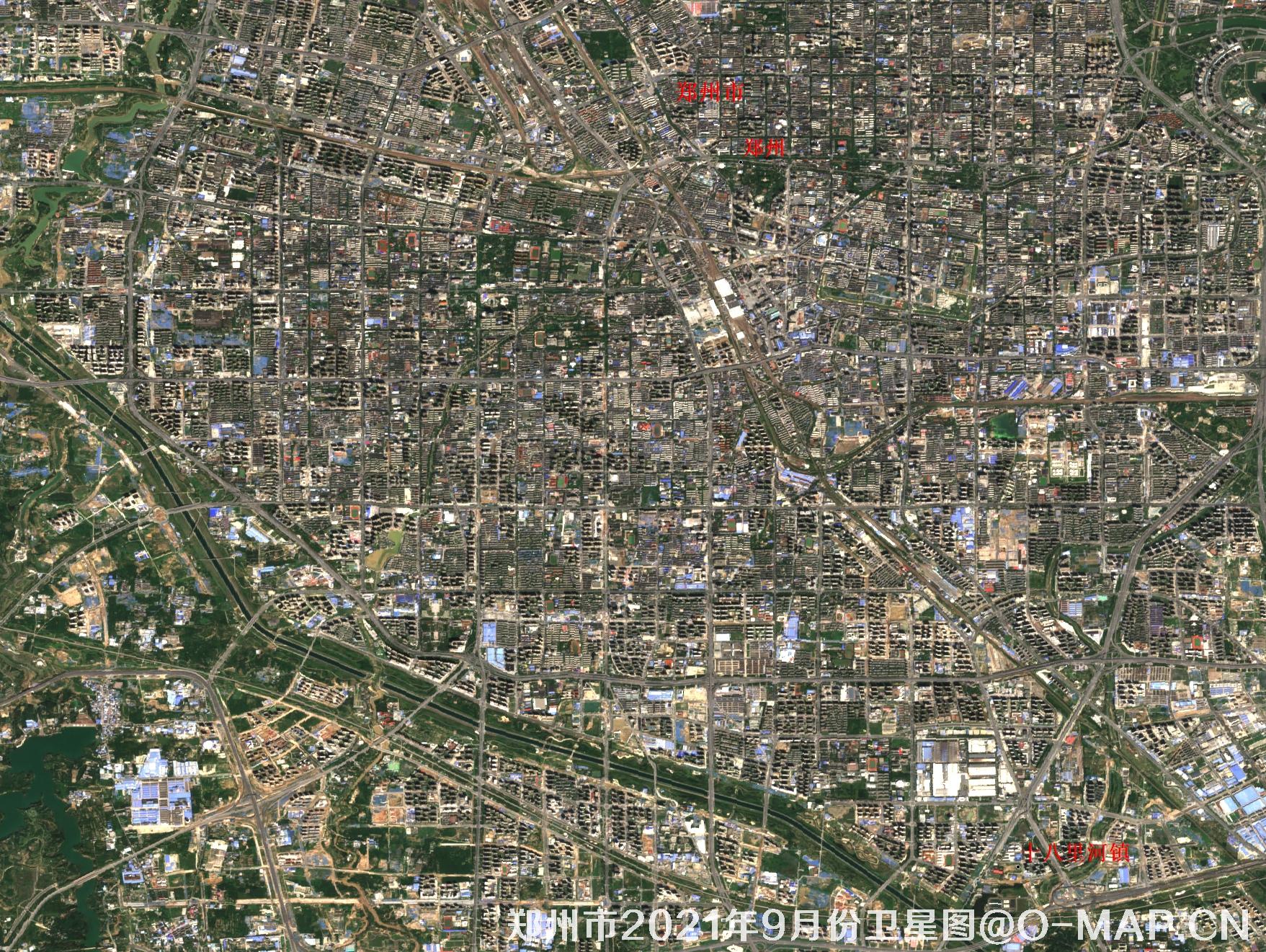 河南省郑州市主城区2021年9月份卫星图